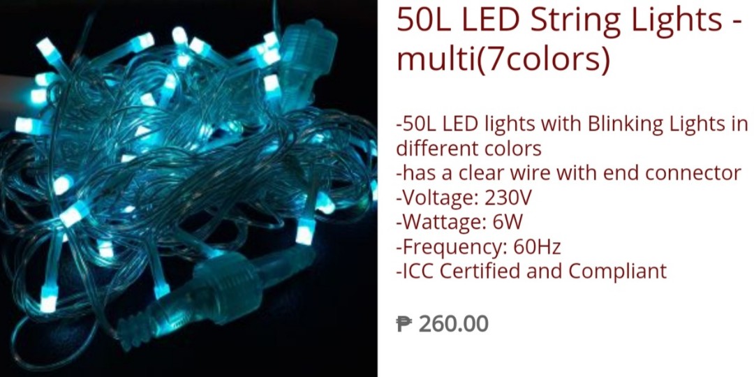 50 LED lights . Blinking in 7 different colors . with freebie