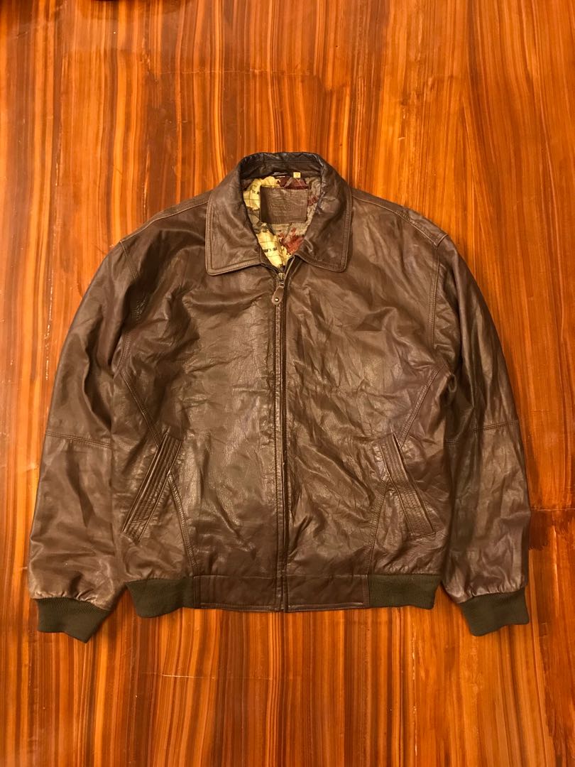 90s St John's Bay Brown Leather Jacket, Men's Fashion, Coats