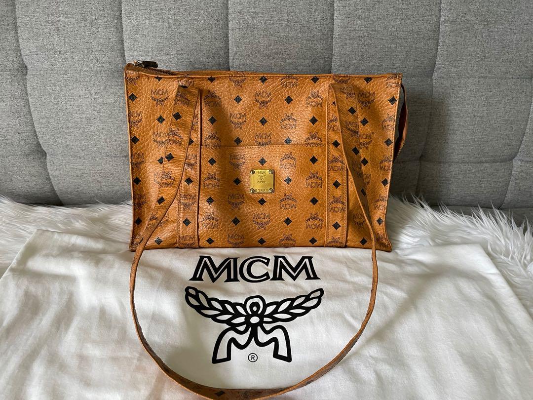 Genuine MCM Munchen cognac tan signature canvas and leather tote bag