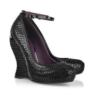 Bottega Veneta Black Woven Leather Wedge Shoes