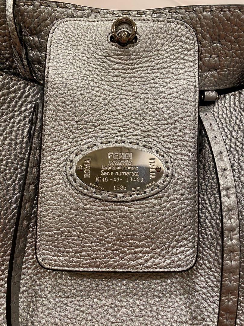 Fendi Calfskin Romano Carla Selleria Tote Silver Luxury Bags