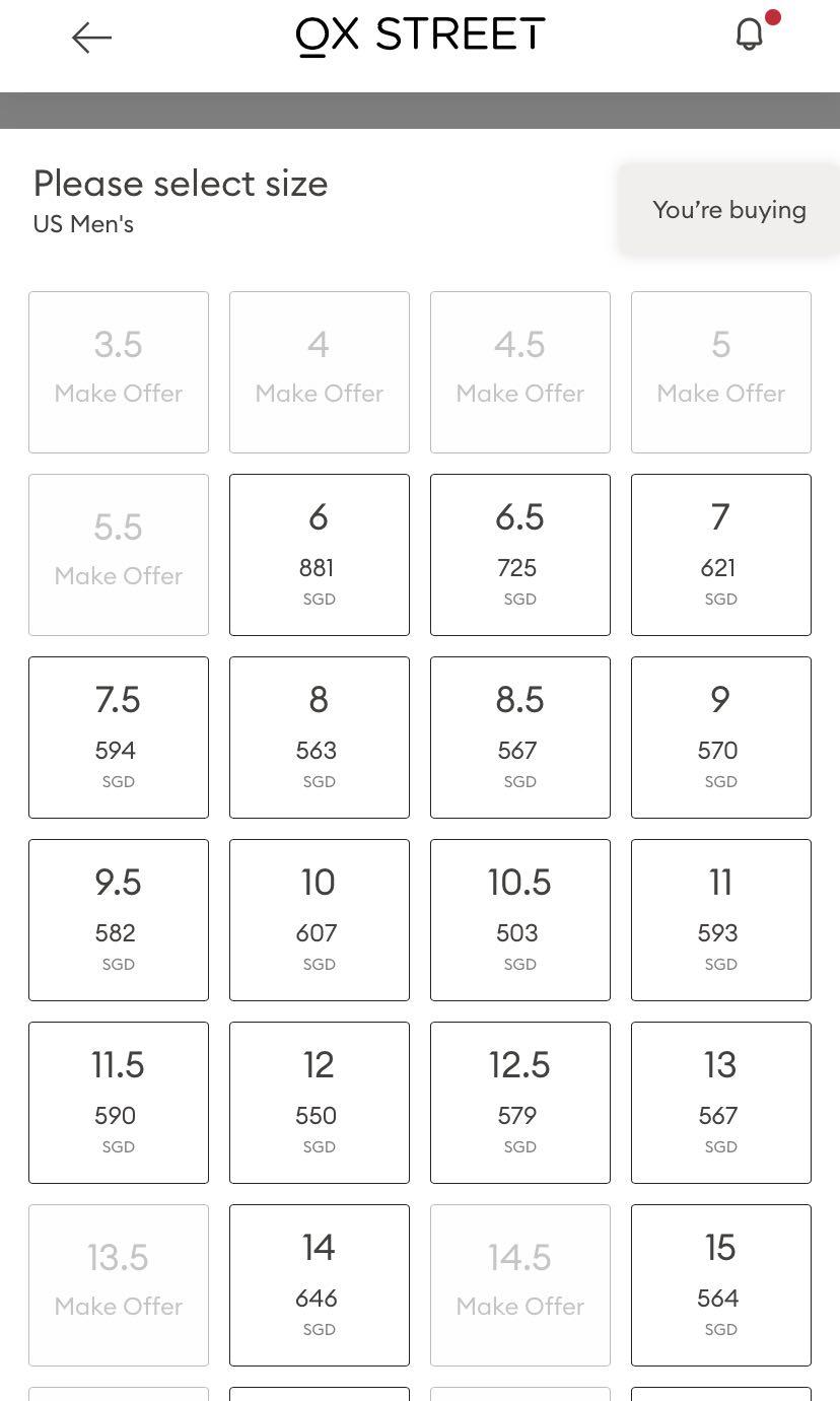 Jordan 4 size chart hot sale