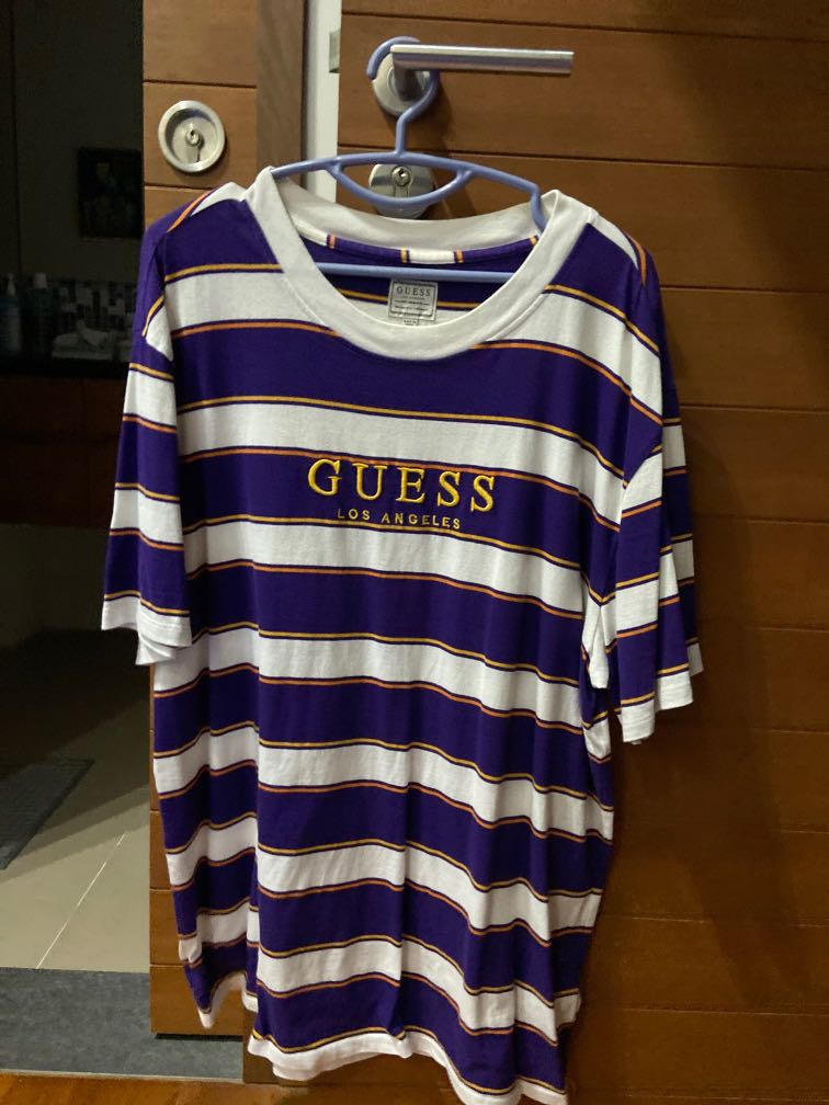 GUESS T shirt Purple Striped Men s Fashion Tops Sets Tshirts
