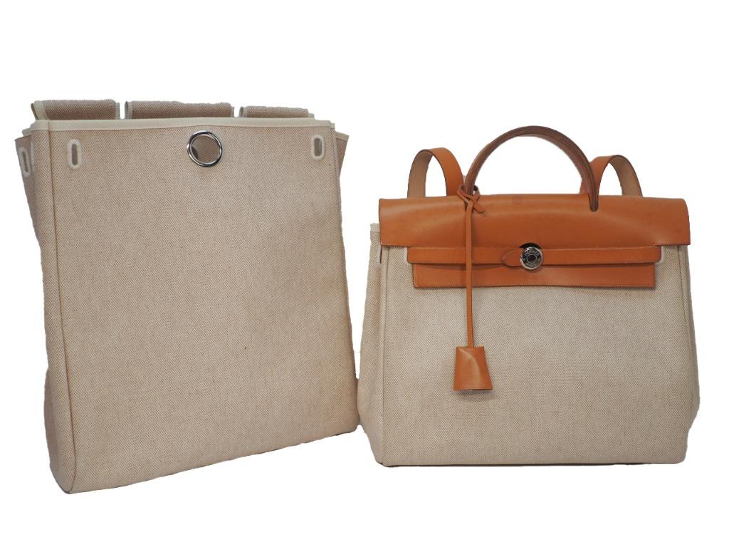 Hermes Beige/Natural Canvas and Leather 2 in 1 Herbag 31 Hermes