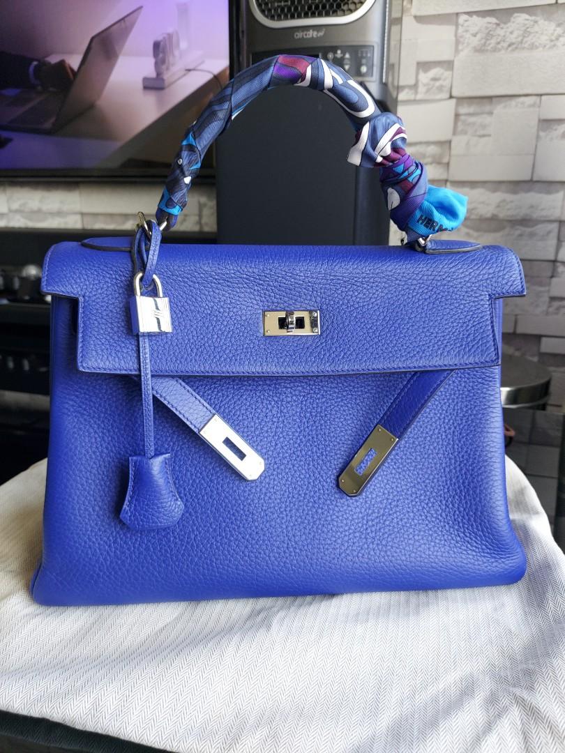 Kelly 32 leather handbag Hermès Blue in Leather - 32778869