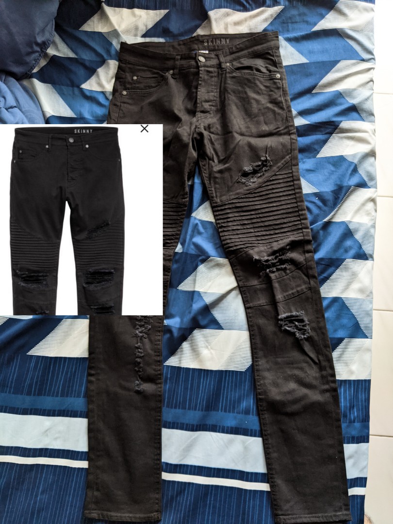 H M skinny black biker jeans