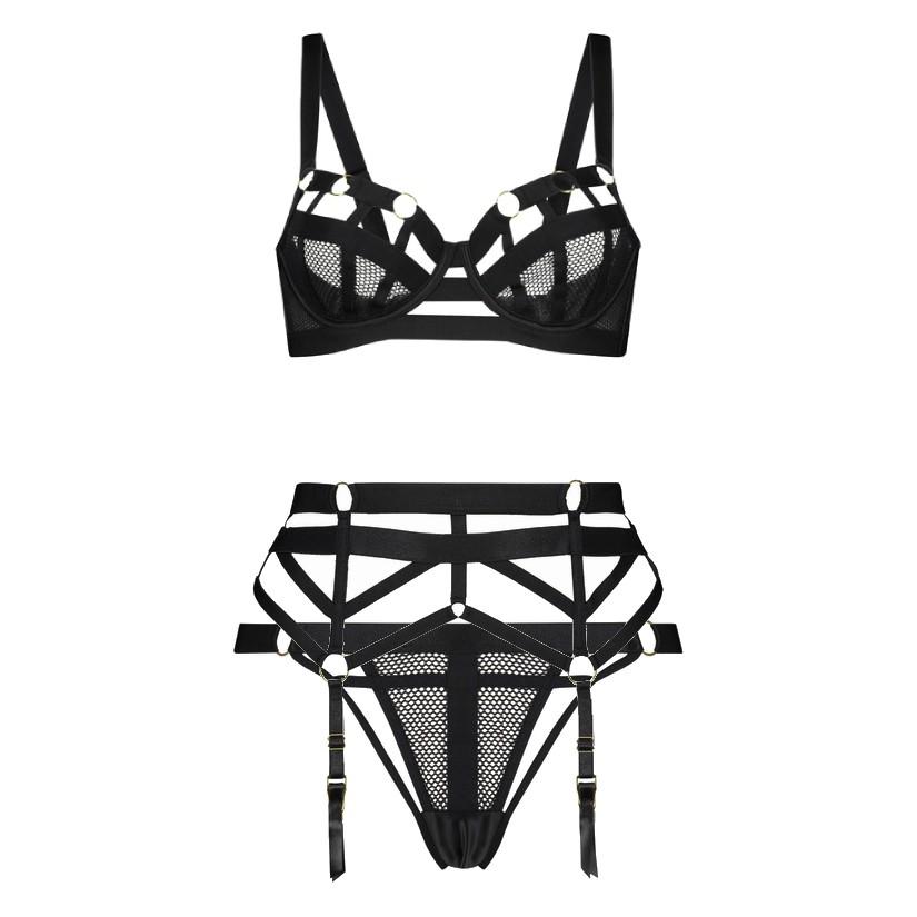 Idioot Verhoog jezelf Respect Hunkemöller Private Collection Sting ouvert plunge bra, suspender belt and  thong, Women's Fashion, Undergarments & Loungewear on Carousell