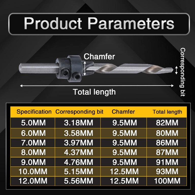 KATUR Countersink Drill Bit Set 7Pcs Hole Drilling Woodworking Hole