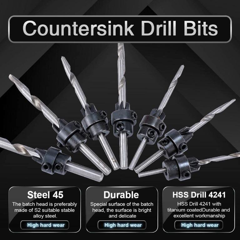 KATUR Countersink Drill Bit Set 7Pcs Hole Drilling Woodworking Hole