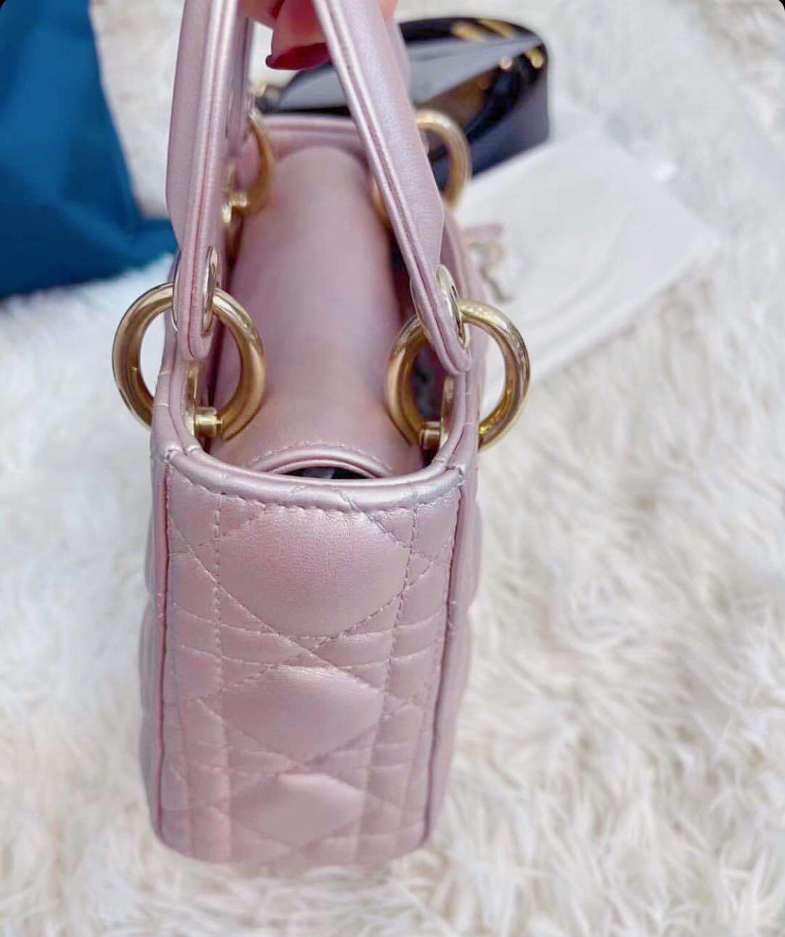 🌼SOLD 🌼Lady Dior mini pink iridescent bag lotus