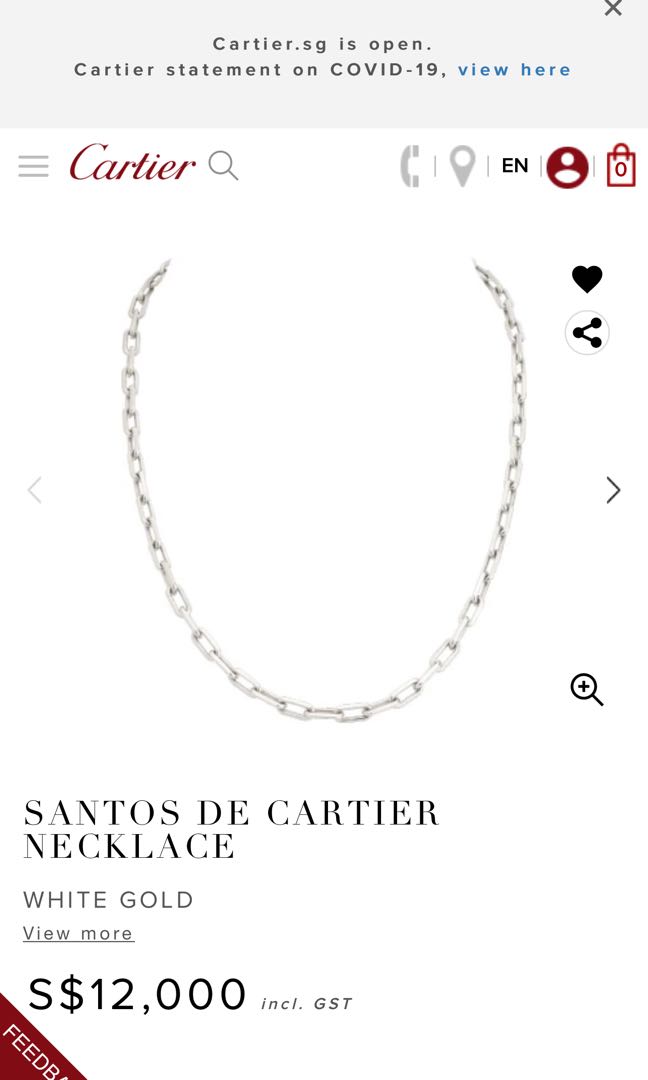 Santos de cartier necklace white gold clearance
