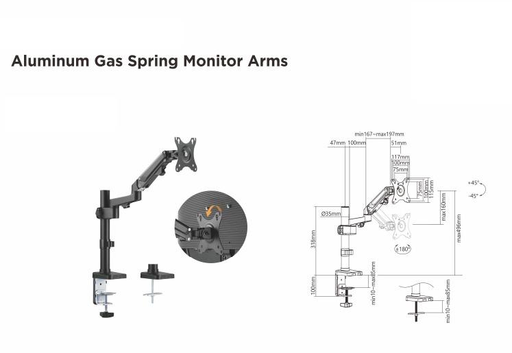 Single Monitor Aluminum Gas Spring Monitor Arm, Computers & Tech, Parts ...