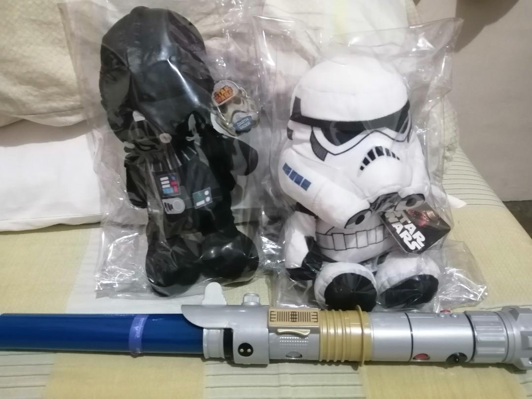 STAR WARS PLUSHIES AND LIGHT SABER (Category: Plushies & Soft Toys) located in Angeles City. Submitted by deej04321 (Listing ID 1112271914, Image 1). Description: Plushies are bought from CDG airport Paris France Never been displayed. Custom Light Saber from Disneyland Hongkong. With Lights and sounds..