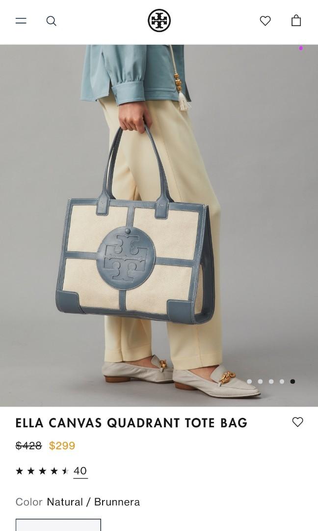 Tory Burch Ella Canvas Quadrant Tote Natural/Brunnera New With Tags