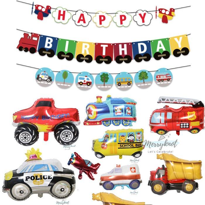 Transportation foil balloon party decoration Police Car Construction Dump  Track Ambulance Train Monster Truck Boys ChildrenBirthday Big Mini,  Furniture & Home Living, Home Decor, Other Home Decor on Carousell