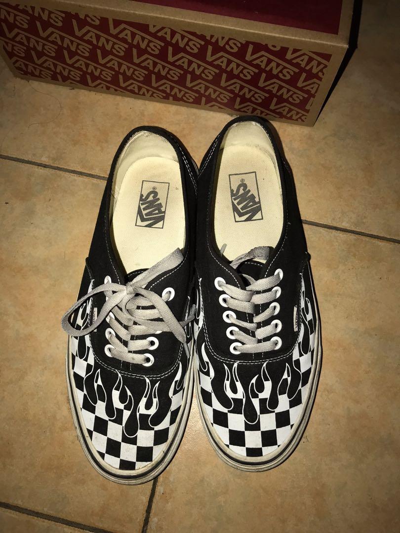 black and white checkered flame vans