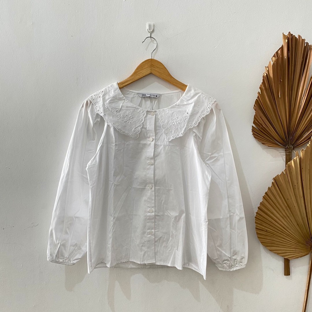 zara collar peterpan blouse, Fesyen 