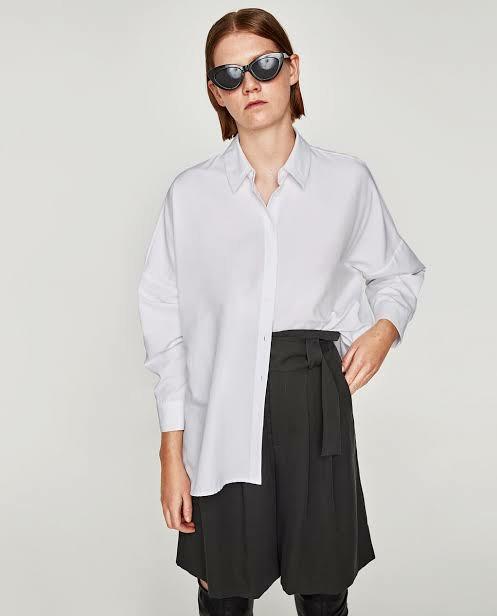 Zara White Oversize Shirt, Fesyen 