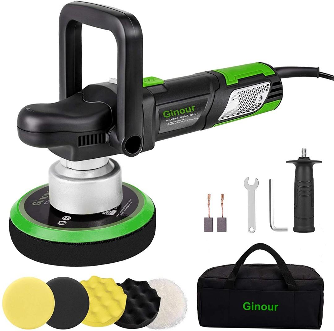 2630) Buffer Polisher, Ginour Dual Action Polisher, 900W 6inch Car Polisher with Foam/Wool Pads