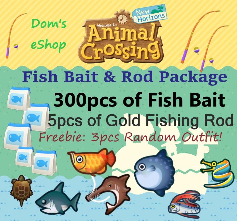 300pcs Fish Bait and Rod Package Animal Crossing New Horizons ACNH