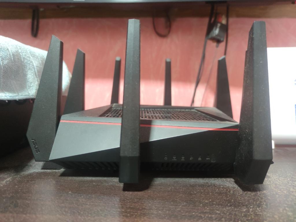 ASUS RT-AC5300 Router (Category: Networking) located in Pasay City. Submitted by chenakio (Listing ID 1112361121, Image 1). Description: NOTE: Good as new, no defects/damage. GOOD FOR GAMING. Kaya po i-limit nitong router ang internet speed (Mbps) ng bawat devices/computers na naka connect sa router. May "Adaptive QoS" din po ang router, simply choose kung anong ipa-priority ng ating router para iwas-lag o buffer; "Games", "Media Streaming", "Web