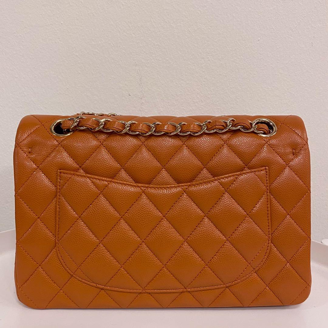 Authentic Chanel 21A Caramel Small Classic Double Flap Bag in Caviar and Gold Hardware