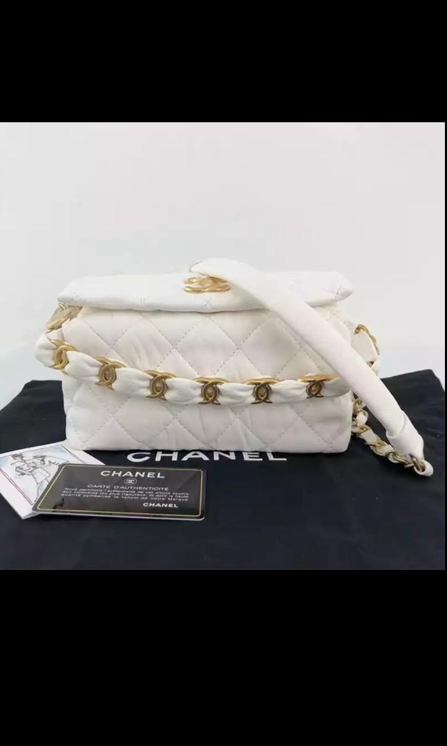Chanel White Lambskin Small Hobo 22 Brushed Silver Hardware