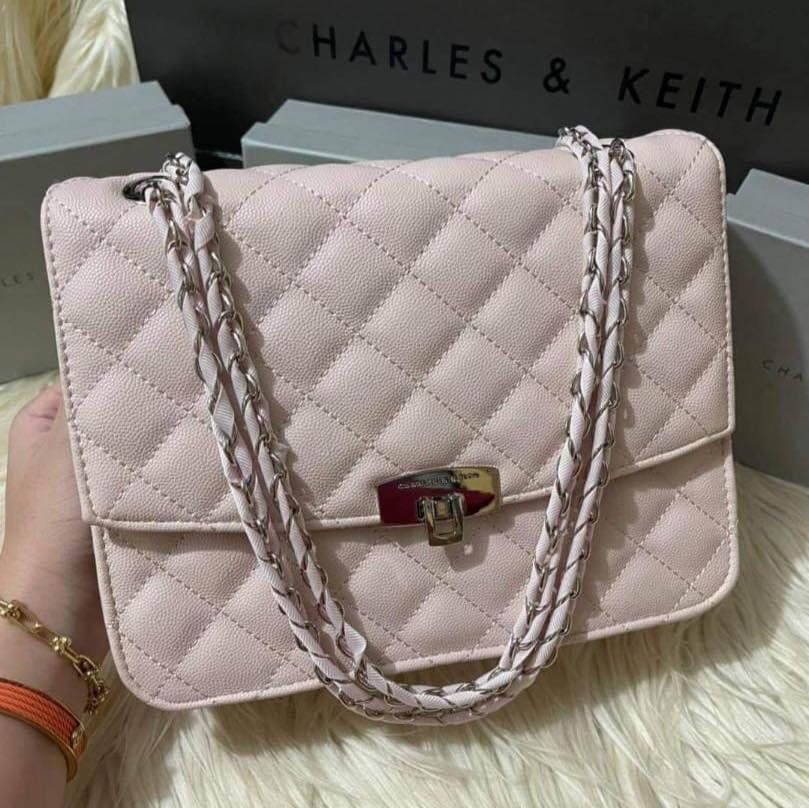 Charles Keith Quilted Chain Strap Bag in Light Pink Women s