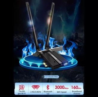 COMFAST AX200 PRO Wireless Network Card, Dual-Band Bluetooth 2974Mbps PCIE Computer Game (Category: Networking) located in Marikina City. Submitted by skowshop (Listing ID 1112452156, Image 2). Description: It supports 2.4&5.8GHz dual-band, the new sixth-generation WiFi standard 802.11ax, and the average throughput in dense environments is increased by at least 4 times. 5GHz rate 2400Mbps, 2.4GHz rate 574Mbps, users can play all kinds of large-sc