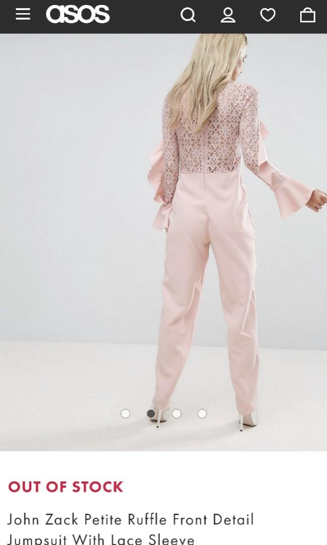 John Zack Petite Ruffle Front Detail Jumpsuit With Lace Sleeve