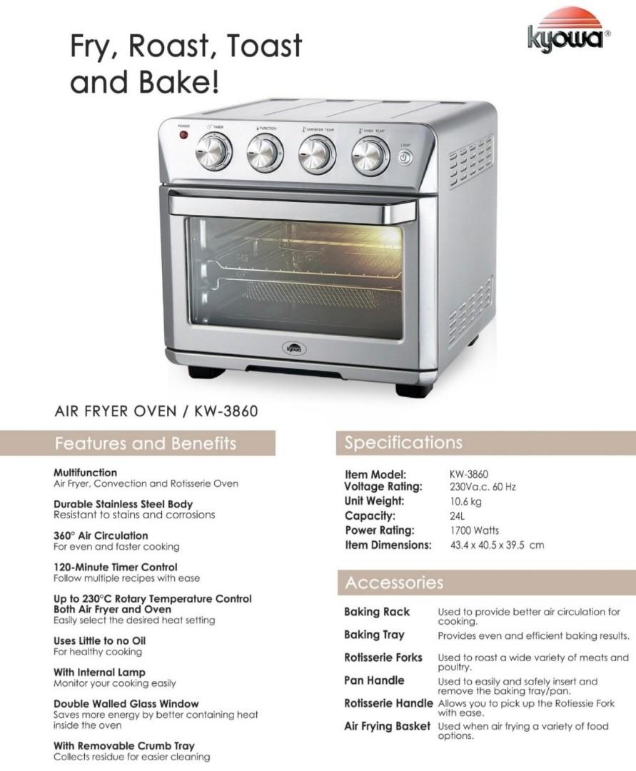 KYOWA AIR FRYER OVEN STAINLESS STEEL BODY 24LITERS, TV & Home