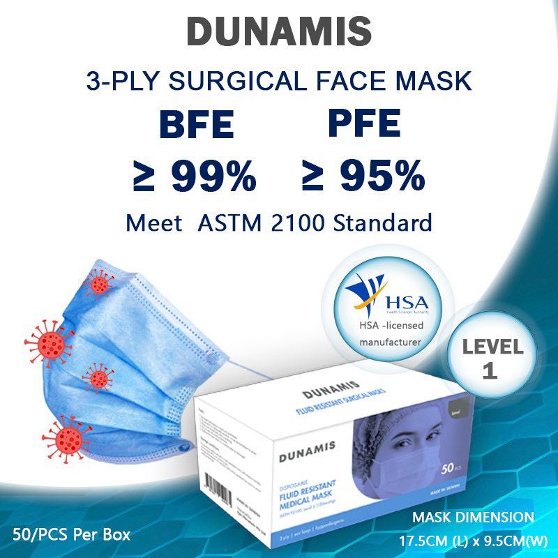 [Made in Singapore] Adult Surgical MaskHSA Licensed PFE ≥ 98 BFE ≥