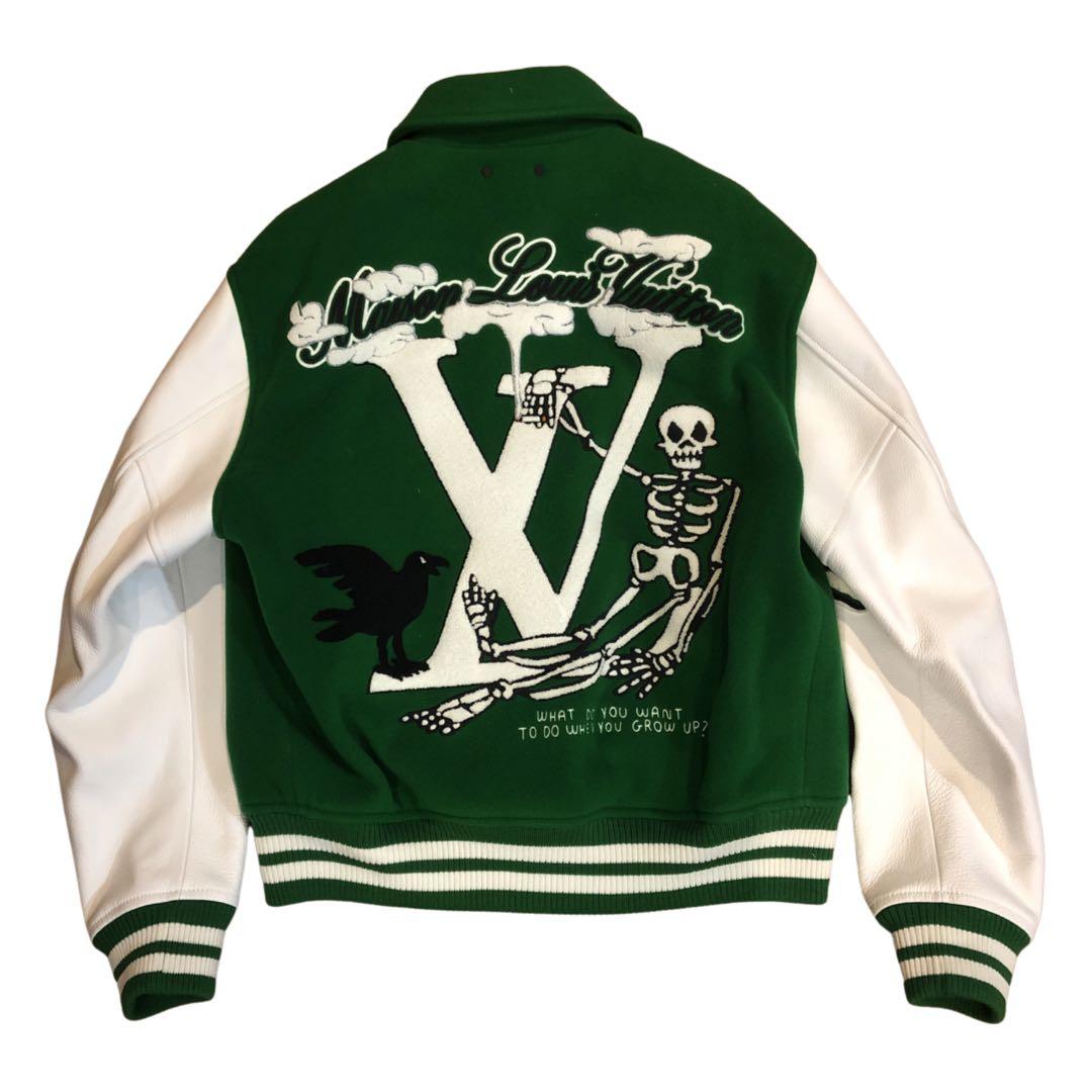 Louis Vuitton Louis Vuitton Green Varsity Leather Jacket  Grailed