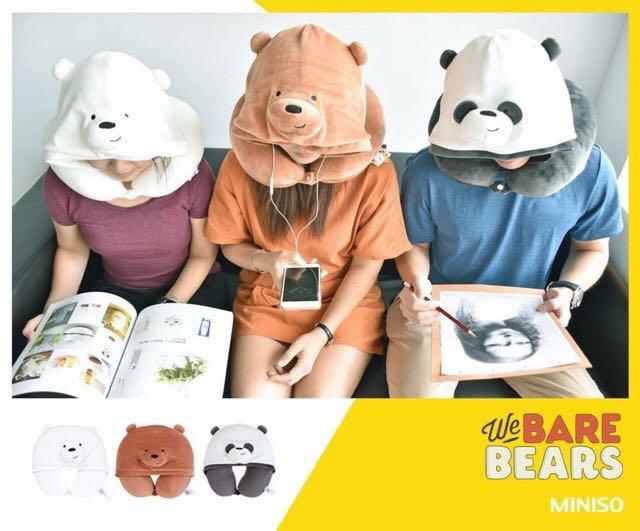 MINISO We Bare Bears Neck Pillow with Hood Furniture Home
