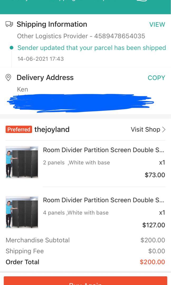 Room Divider Partition Screen Double Sided 200cm Height, Furniture