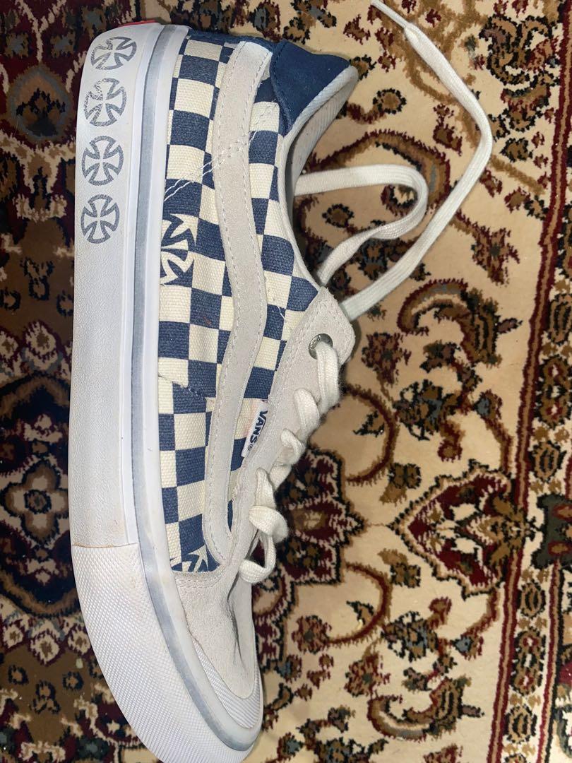 Vans x independent style 112 blue & white checkerboard skate shoes new arrivals