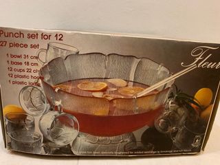 Vintage Arcoroc Fleur Punch Bowl Set Service for 12 w/ Stand Hooks And  Plastic Ladle, Punch Bowl Hooks And 12 Cups, Punch Bowl
