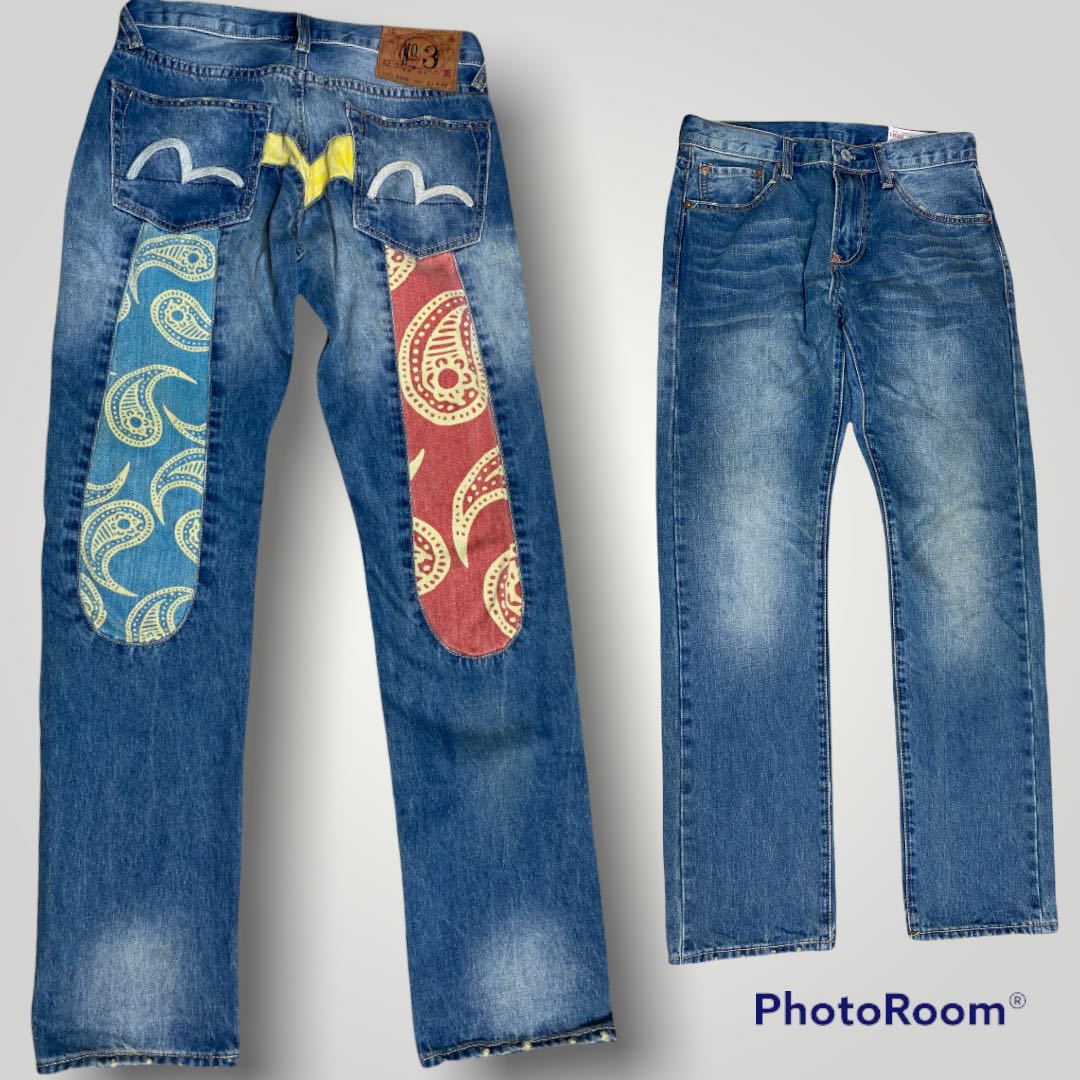 VINTAGE EVISU BANDANA JEANS, Men's Fashion, Bottoms, Jeans on Carousell