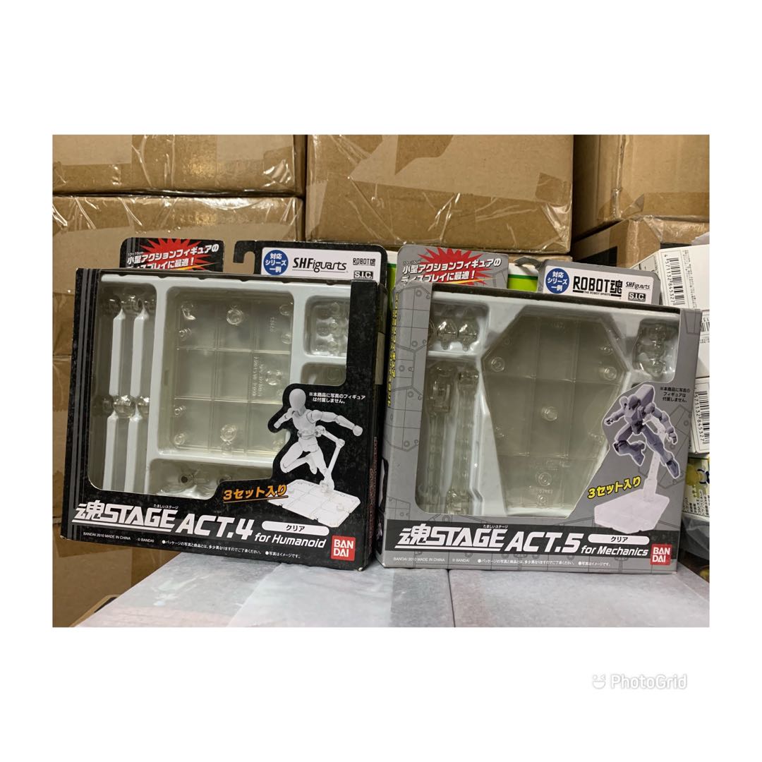 屯門站交收 全新未開 bandai 魂 stage 支架 底座 act 4 5 透明 shf figma sic robot魂 共2盒, 興趣 ...