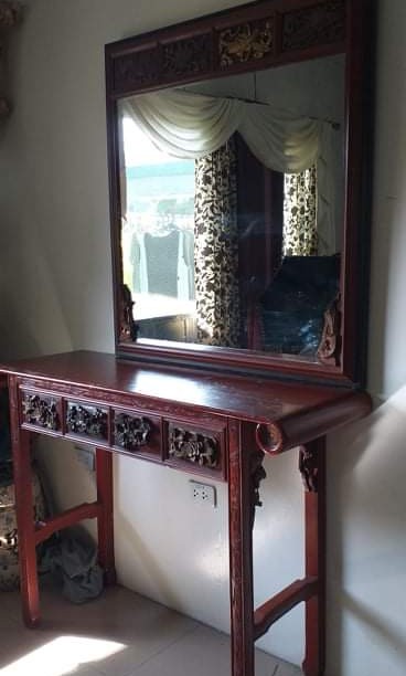 Antique Hard Solid Wood Console Table, Antique Entry Table With Mirror