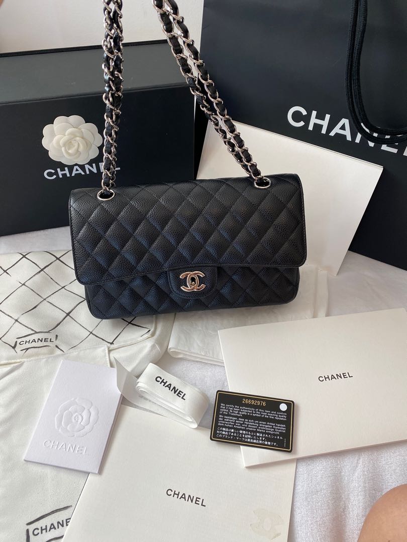 CHANEL CLASSIC FLAP 1486xxxx MEDIUM SIZE BEIGE CAVIAR GOLD HARDWARE WITH  CARD NO DUST COVER  BOX