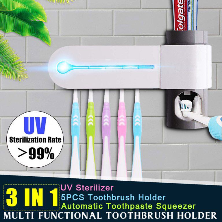 Automatic Toothpaste Dispenser with WallMounted Toothbrush Holder UV