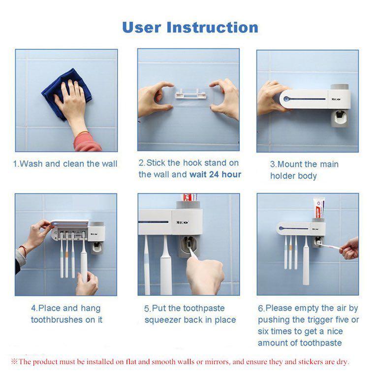 Automatic Toothpaste Dispenser with WallMounted Toothbrush Holder UV