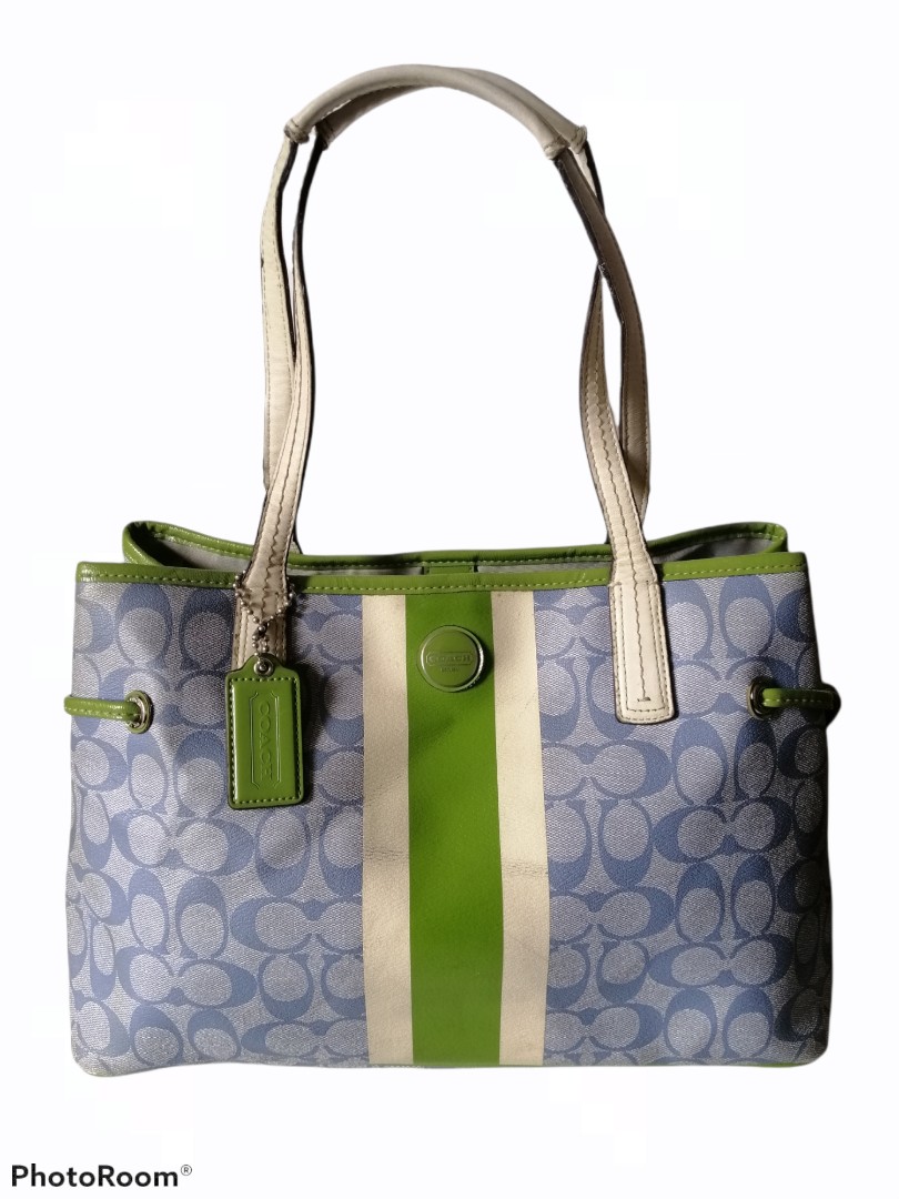 blue and green coach purse