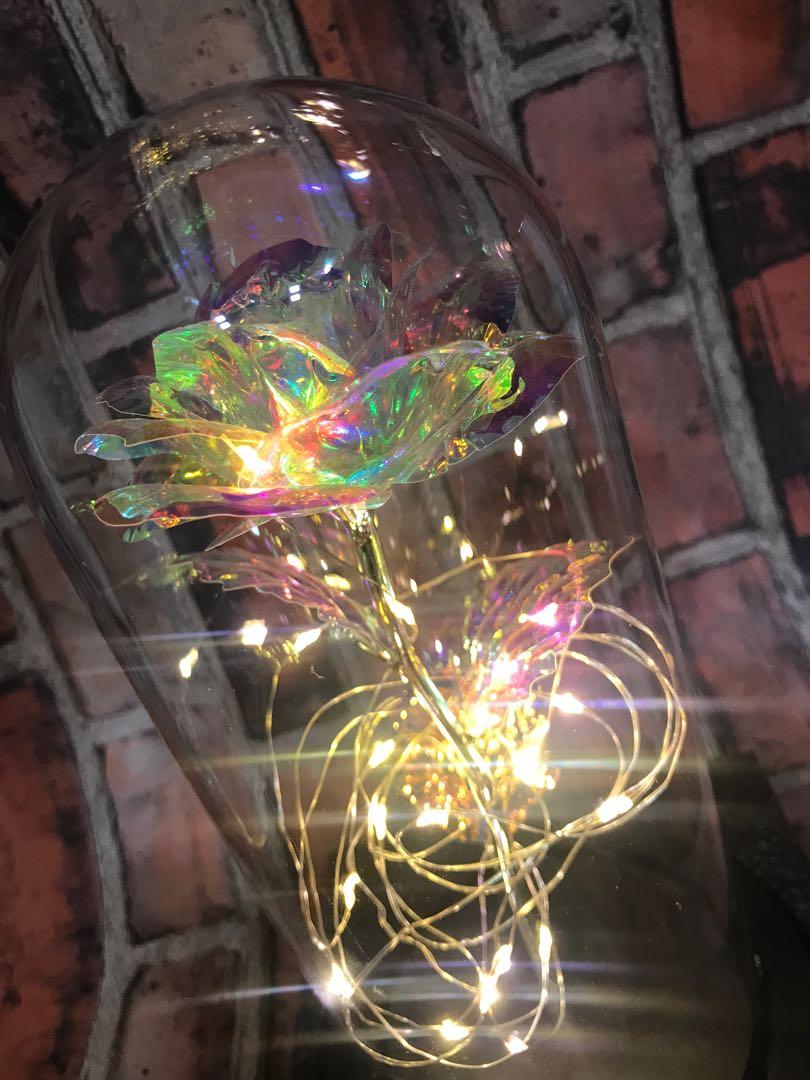 Crystal Sparkling Galaxy Rose Beauty and The Beast Rose Enchanted LED