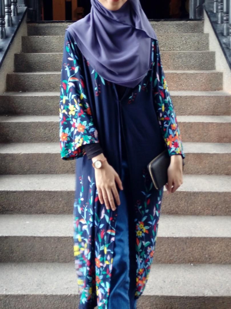 Floral Long Cardigan Cardigan labuh Blue