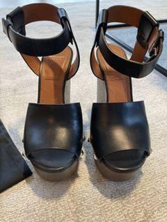 Givenchy Platform Sandals Black Leather Size 38