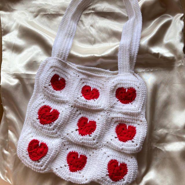 Heart-Crochet Tote Bag, Women's Fashion, Bags & Wallets, Beach Bags on  Carousell