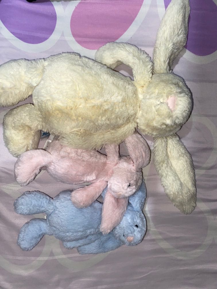 JellyCat small and medium Rabbit pink, blue, yellow, Babies & Kids ...