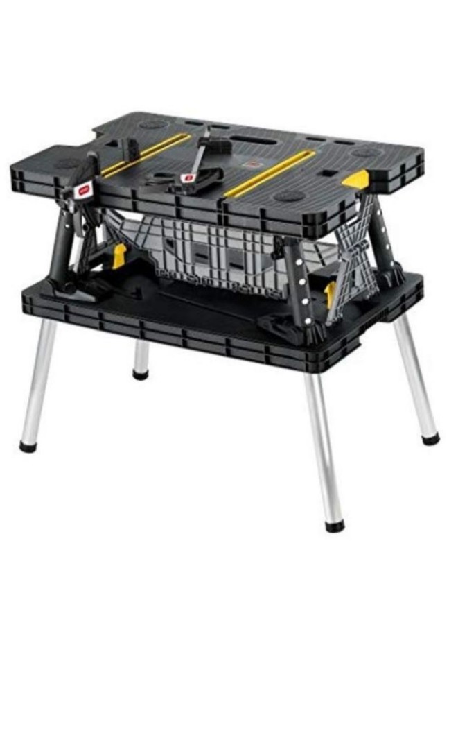 Keter 197283 Folding Compact Workbench Sawhorse Work Table with Clamps